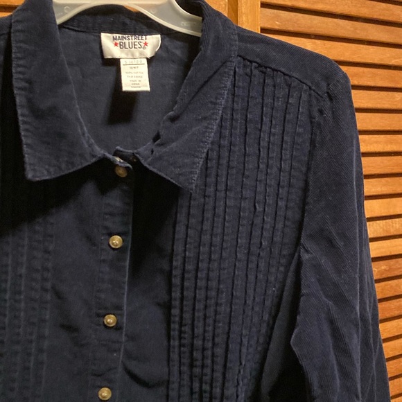 Main-street Blues Navy Blue Corduroy Dress with Tucks on the Front - Picture 8 of 14